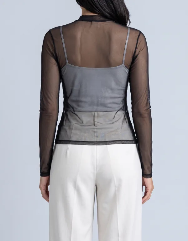 Blusa de Tule Gola Alta, cor Preto, vista de costas