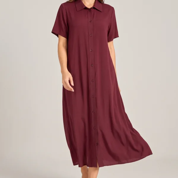 Vestido Chemise Midi, cor Vinho, caimento