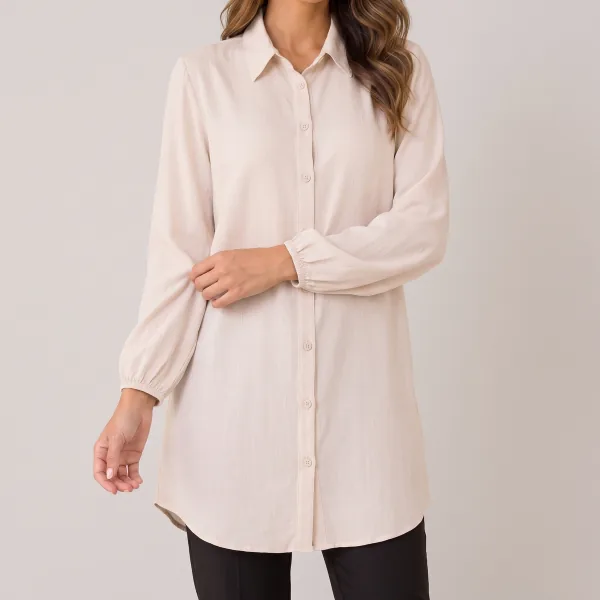 Chemise Viscolinho Manga Longa, cor Off-white, caimento