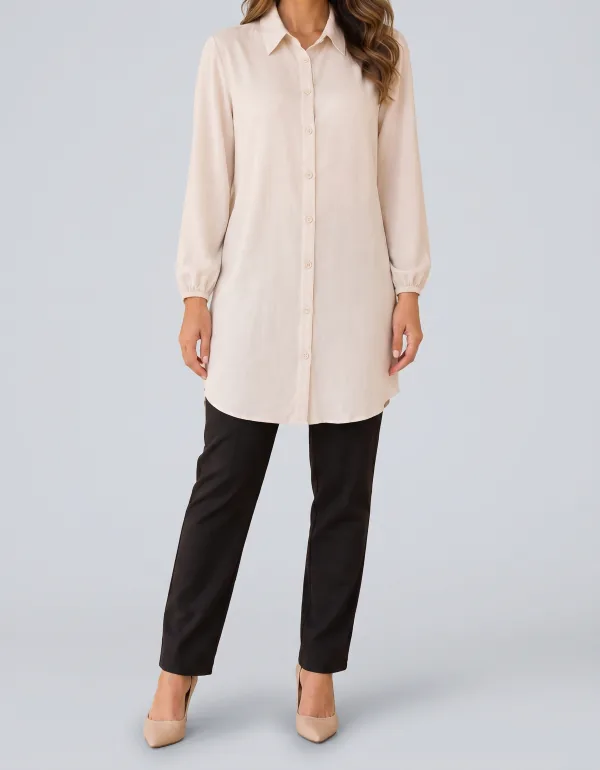 Chemise Viscolinho Manga Longa, cor Off-white, vista de frente