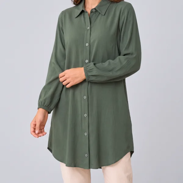 Chemise Viscolinho Manga Longa, cor Verde militar, caimento