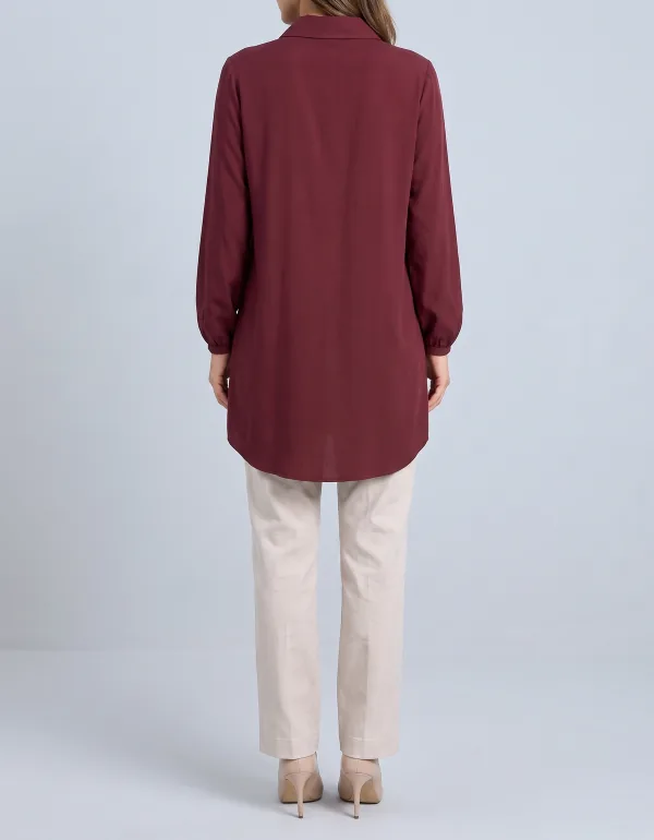 Chemise Viscolinho Manga Longa, cor Vinho, vista de costas