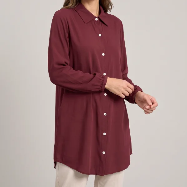 Chemise Viscolinho Manga Longa, cor Vinho, caimento